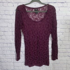 Vanity Womens VTG Sheer Lace Long Sleeve Top Purple Sz L Whimsigoth Fairy Grunge